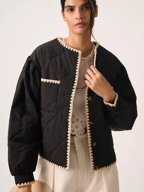 Bishop + Young Brooklyn Whipstitch Quilted Jacket Black XS Anthropologie